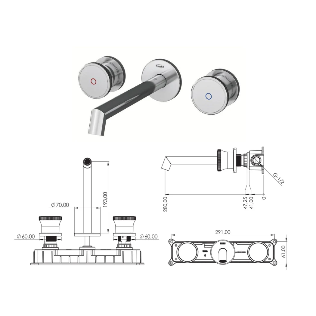 Grande Shine Lavabo Bataryası teknik çizimi