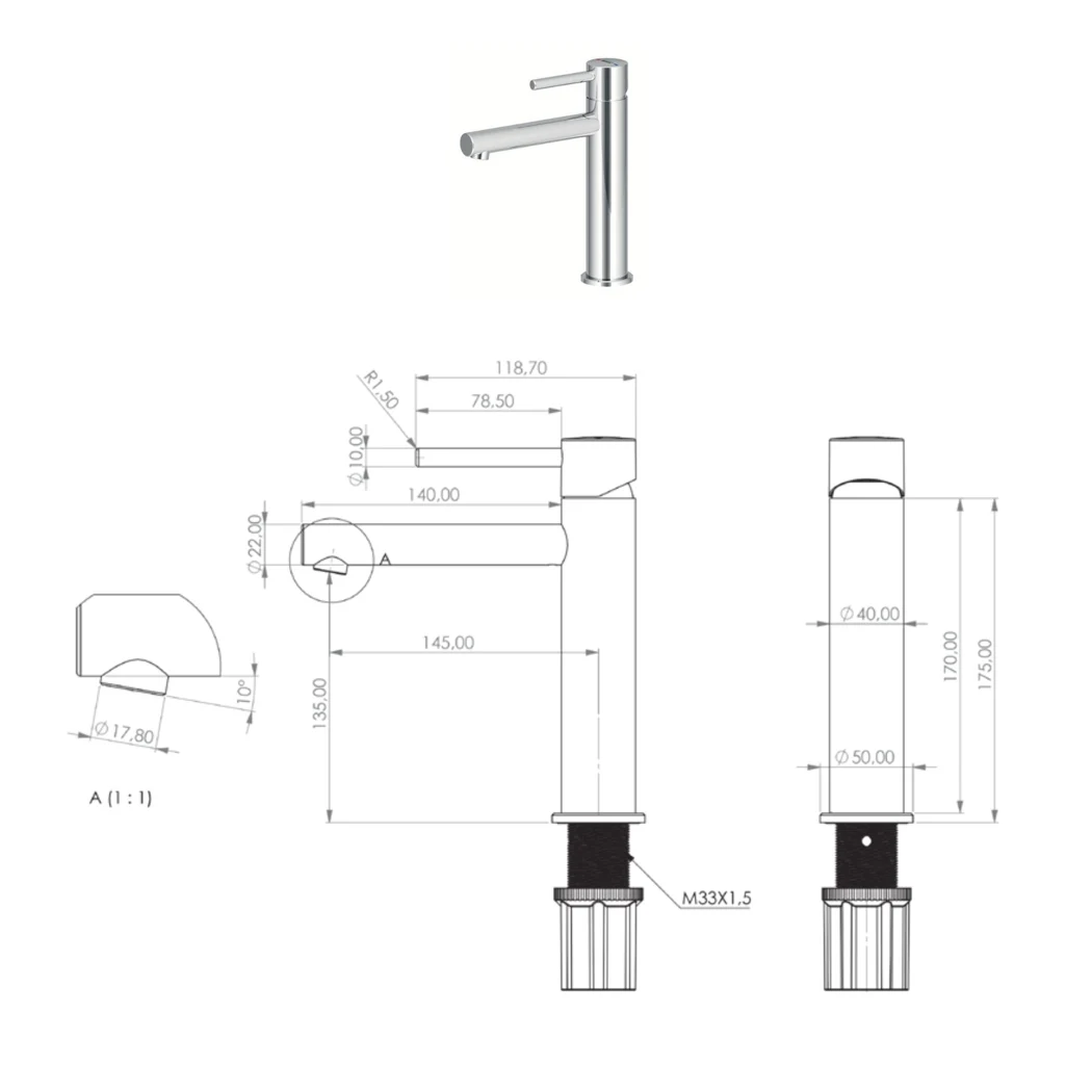 Henza Leo S Lavabo Bataryası teknik çizimi