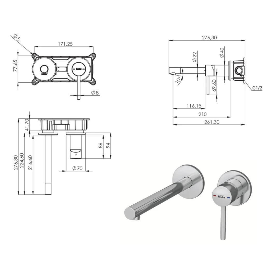Henza Lavabo Bataryası teknik çizimi