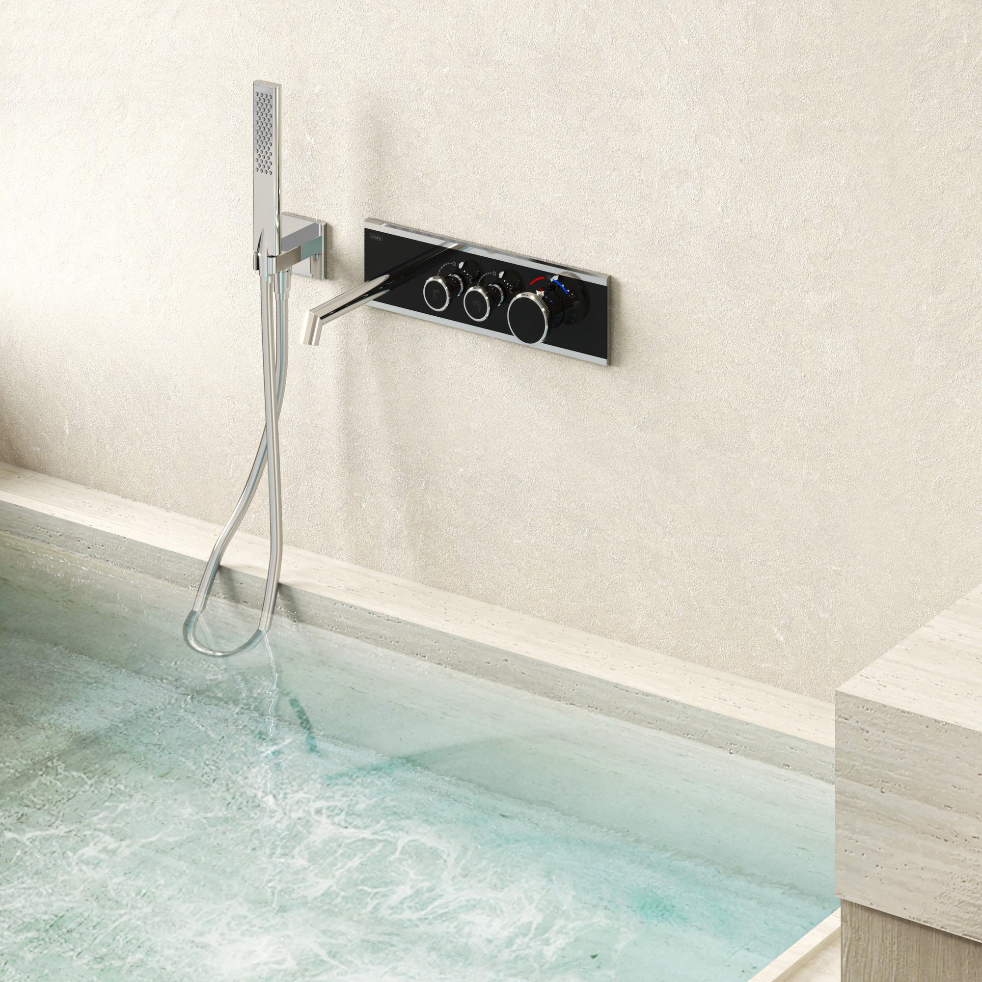 Shine 2 Yönlü Duş Seti Termostatik Krom Siyah Cam