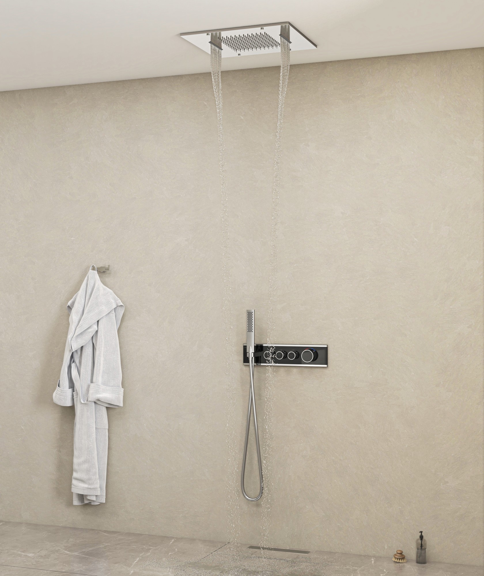 Shine 3 Yönlü Duş Seti Termostatik Krom Siyah Cam – 2 Fonksiyon