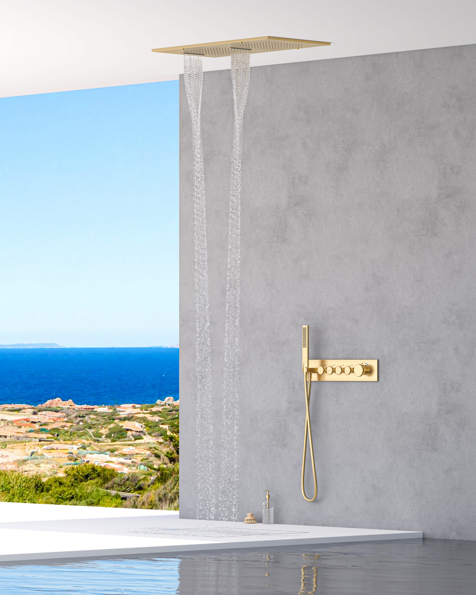 Shine 4 Yönlü Duş Seti Termostatik Altın