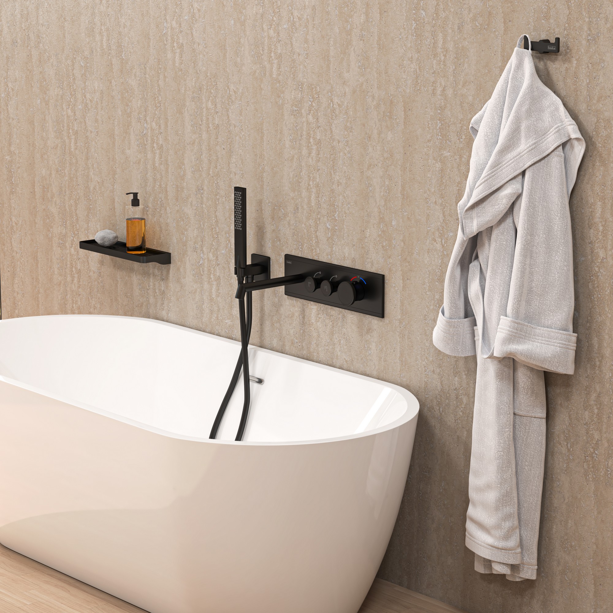 Shine Calix 2 Yönlü Küvet Seti Termostatik Siyah