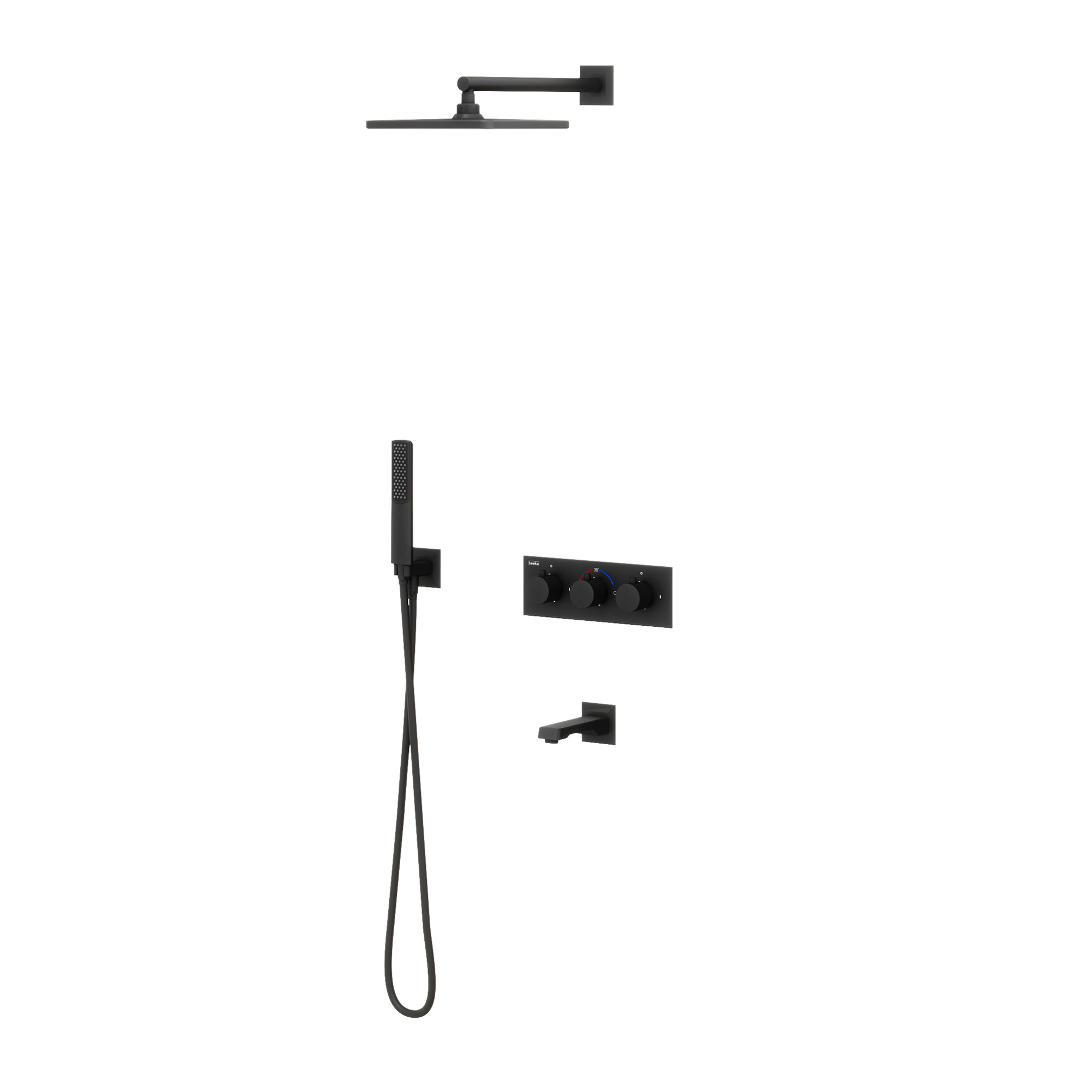 Lande 3 Yönlü Duş Batarya Seti Termostatik Siyah