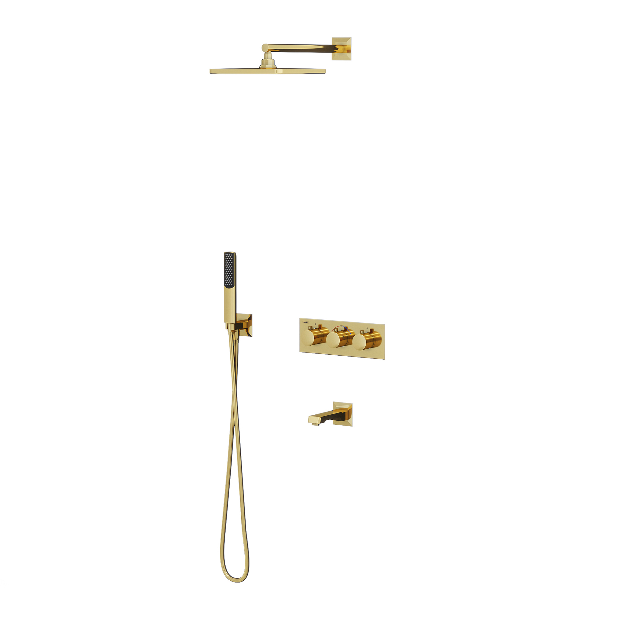 Lande 3 Yönlü Duş Batarya Seti Termostatik Altın