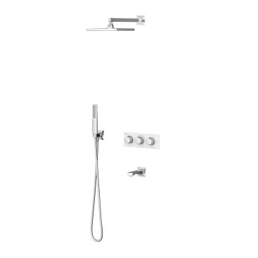 Lande 3 Yönlü Duş Batarya Seti Termostatik Krom Beyaz Cam