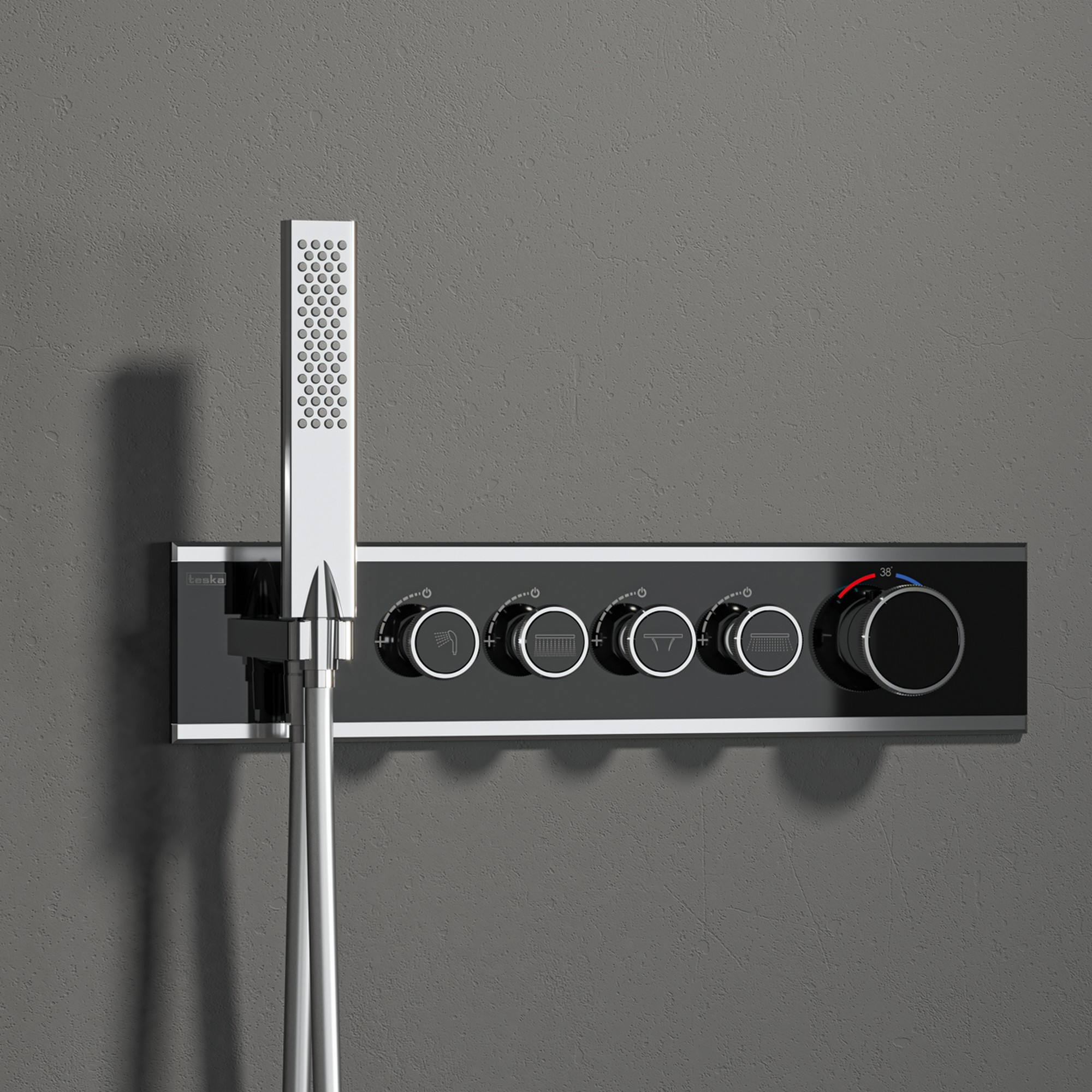 Shine 4 Yönlü Duş Seti Termostatik Krom Siyah Cam