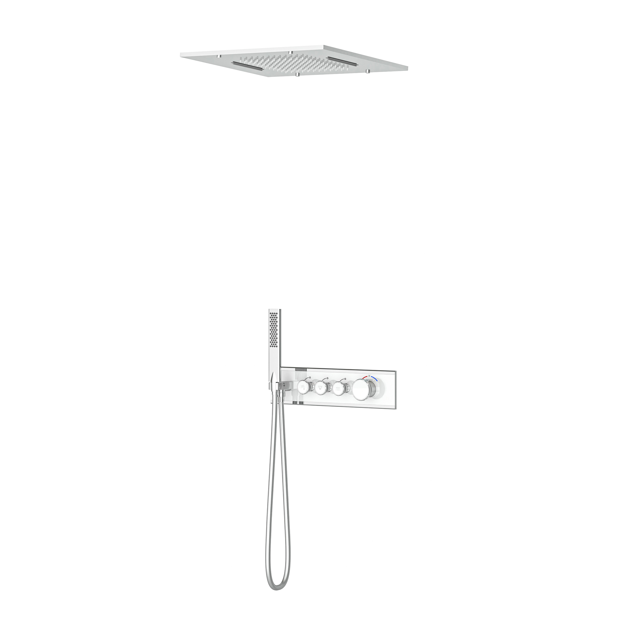 Shine 3 Yönlü Duş Seti Termostatik Krom Beyaz Cam – 2 Fonksiyon