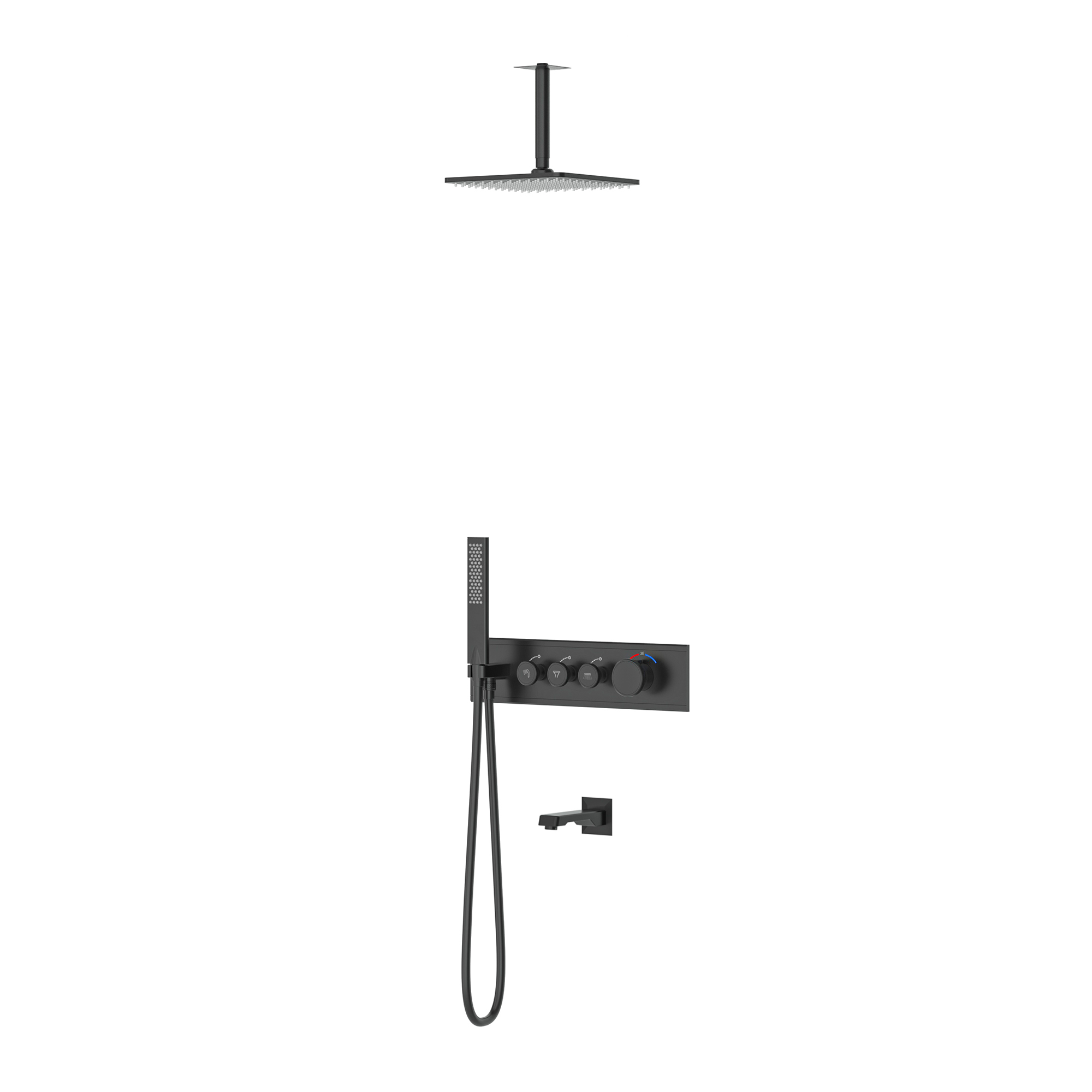 Shine 3 Yönlü Duş Seti Termostatik Siyah