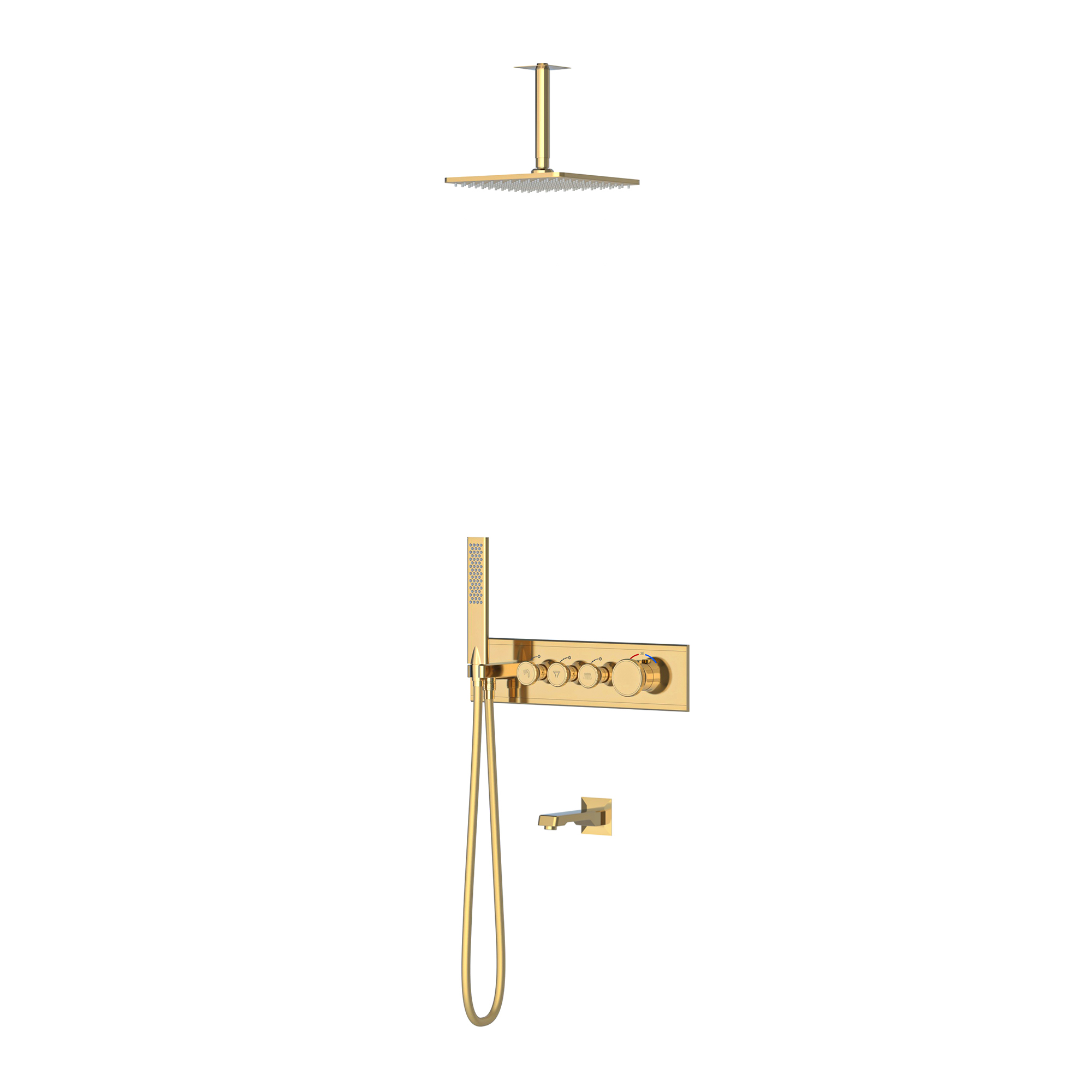 Shine 3 Yönlü Duş Seti Termostatik Altın