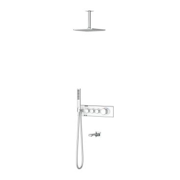 Shine 3 Yönlü Duş Seti Termostatik Krom Beyaz Cam – Tek Fonksiyon