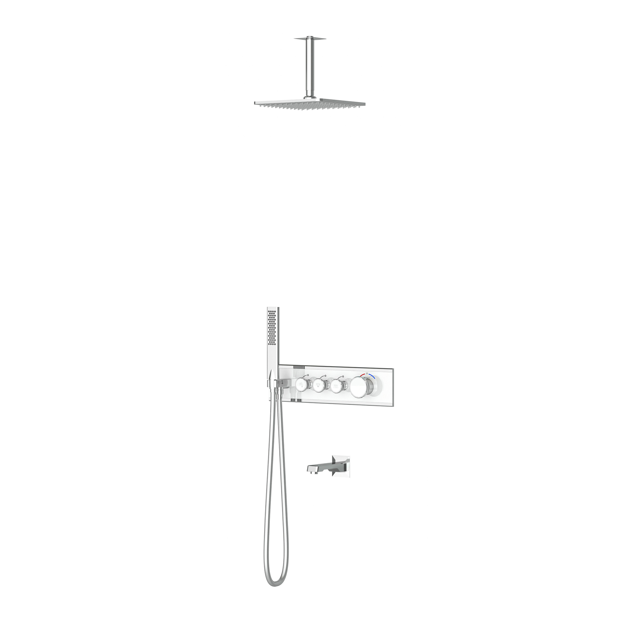 Shine 3 Yönlü Duş Seti Termostatik Krom Beyaz Cam – Tek Fonksiyon