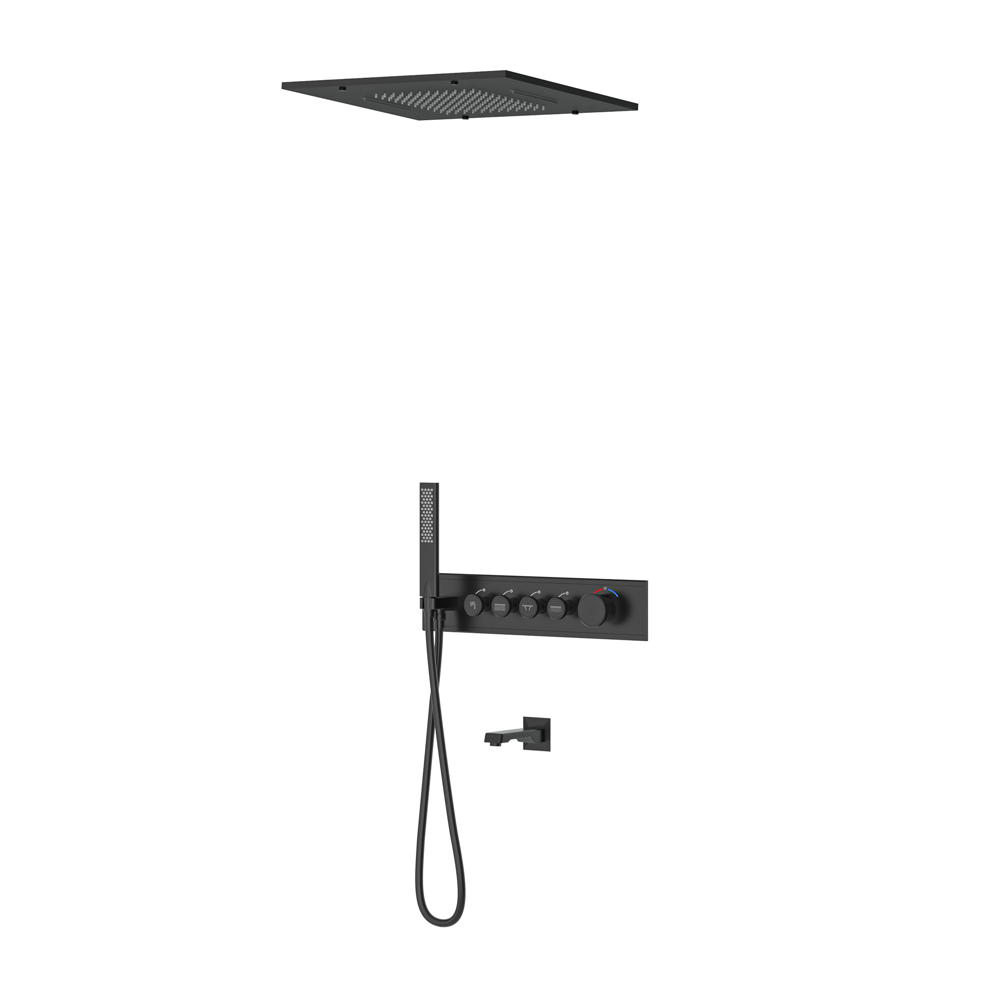 Shine 4 Yönlü Duş Seti Termostatik Siyah