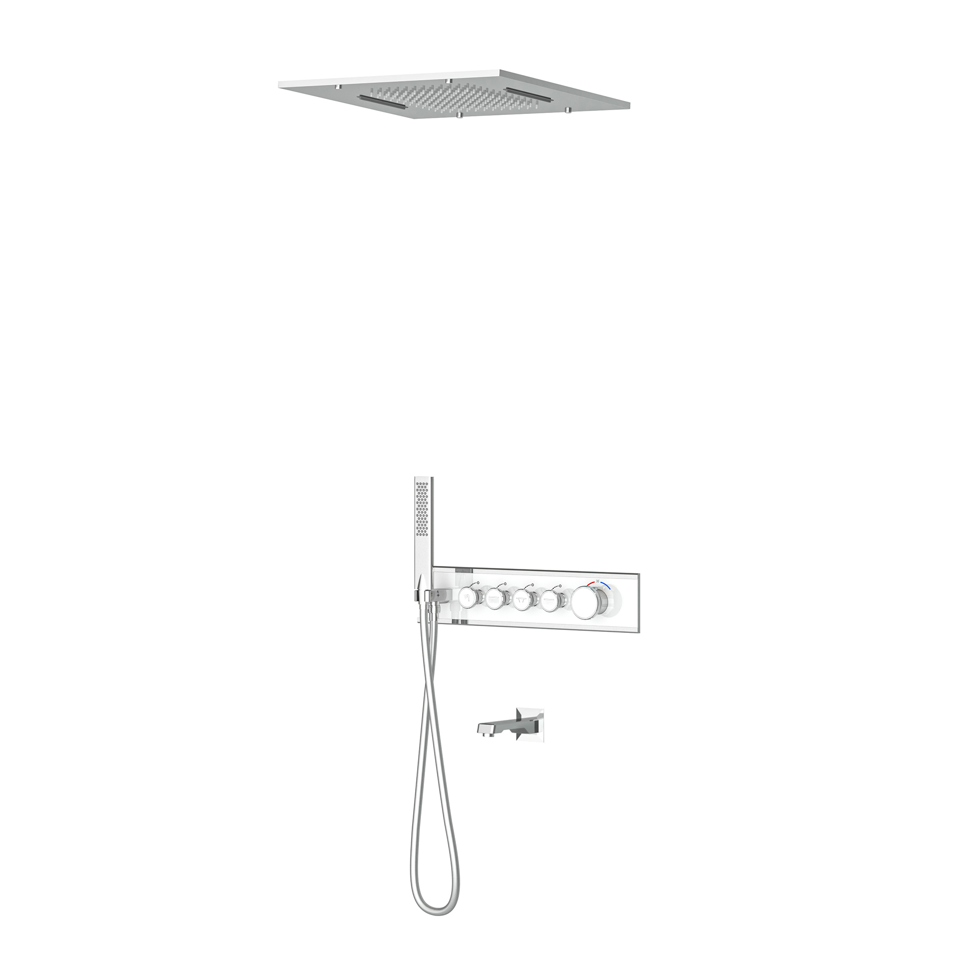 Shine 4 Yönlü Duş Seti Termostatik Krom Beyaz Cam - 2 Fonksiyon