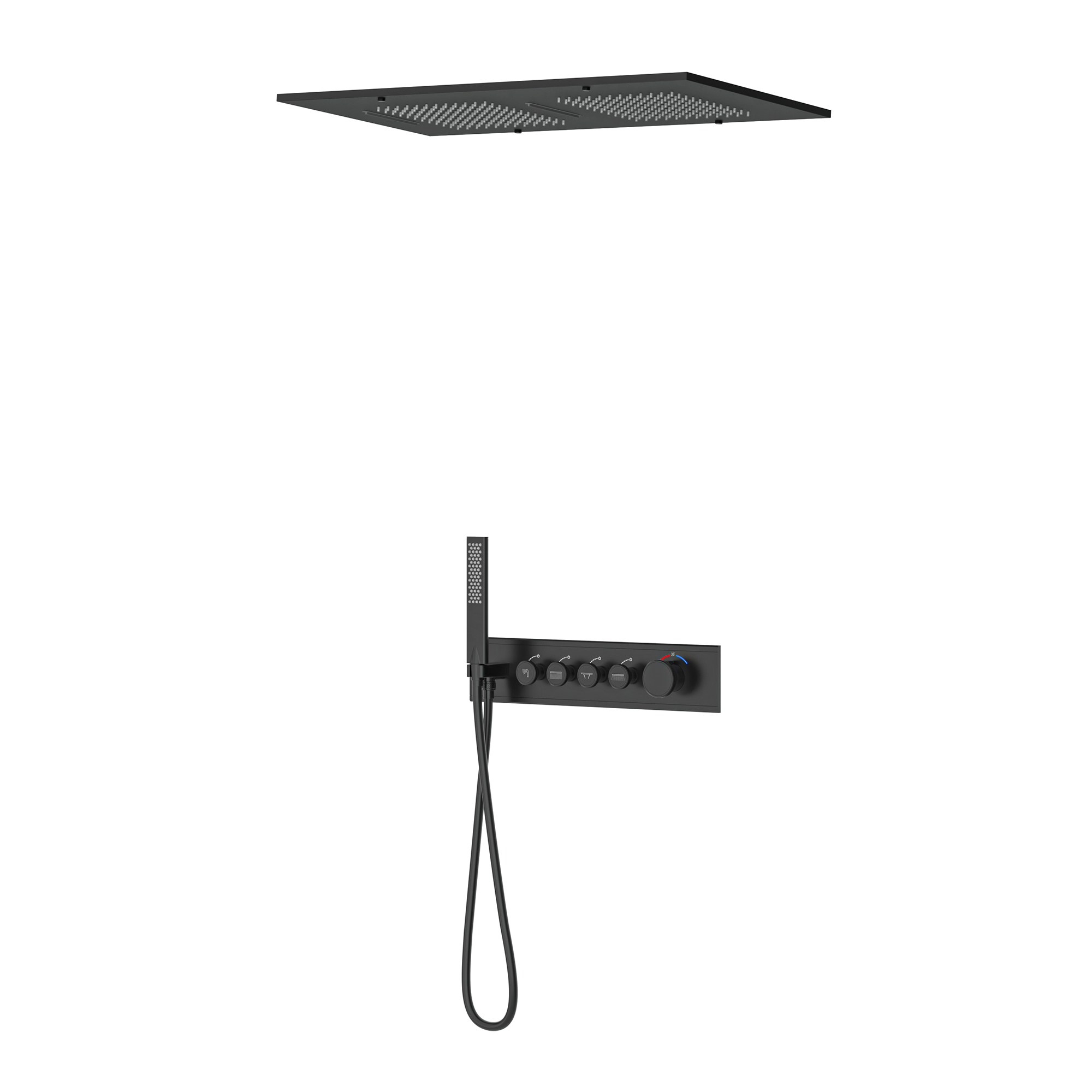 Shine 4 Yönlü Duş Seti Termostatik Siyah