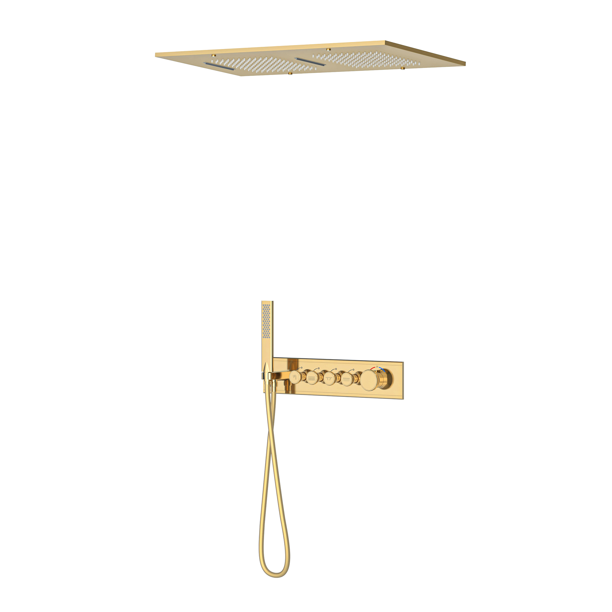 Shine 4 Yönlü Duş Seti Termostatik Altın