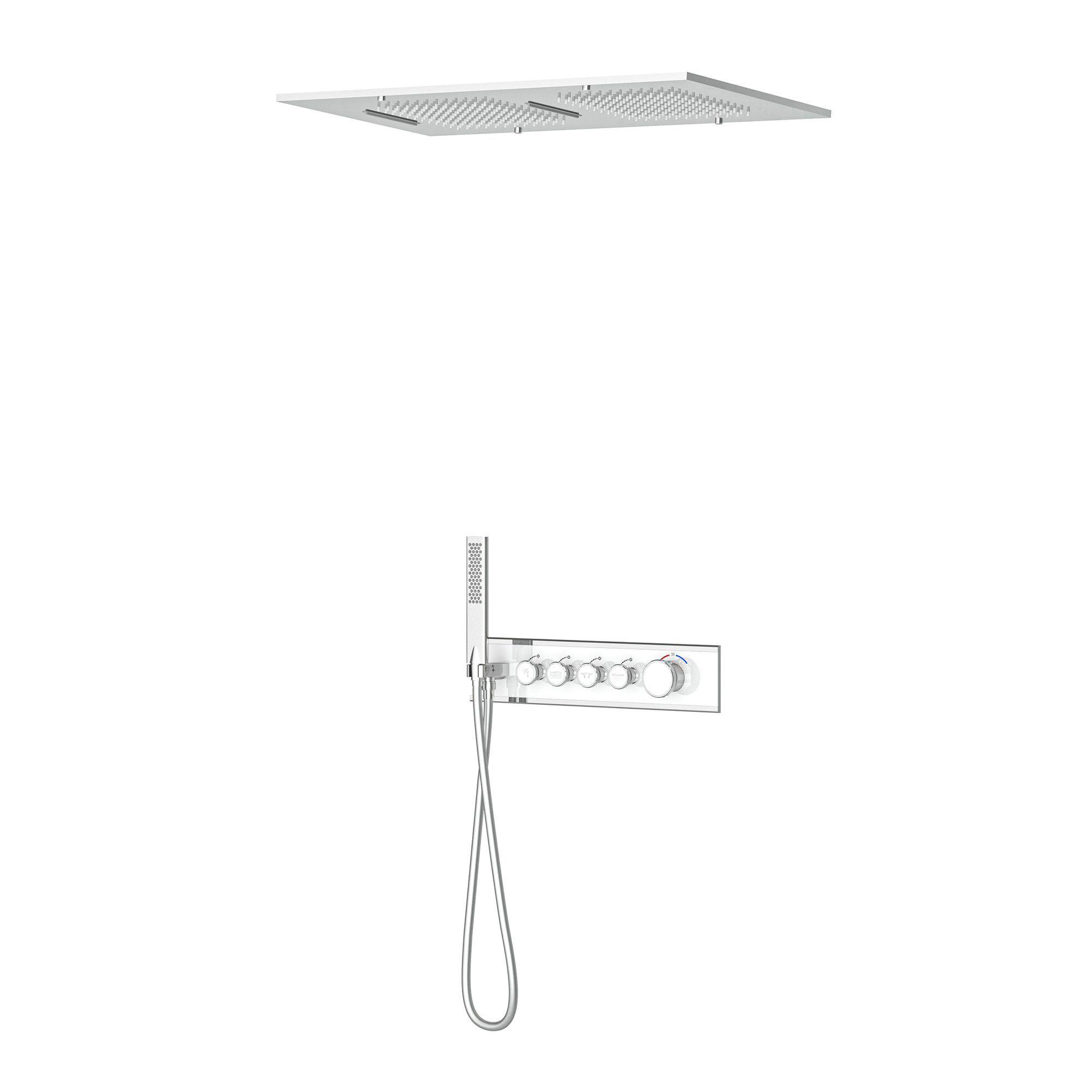 Shine 4 Yönlü Duş Seti Termostatik Krom Beyaz Cam