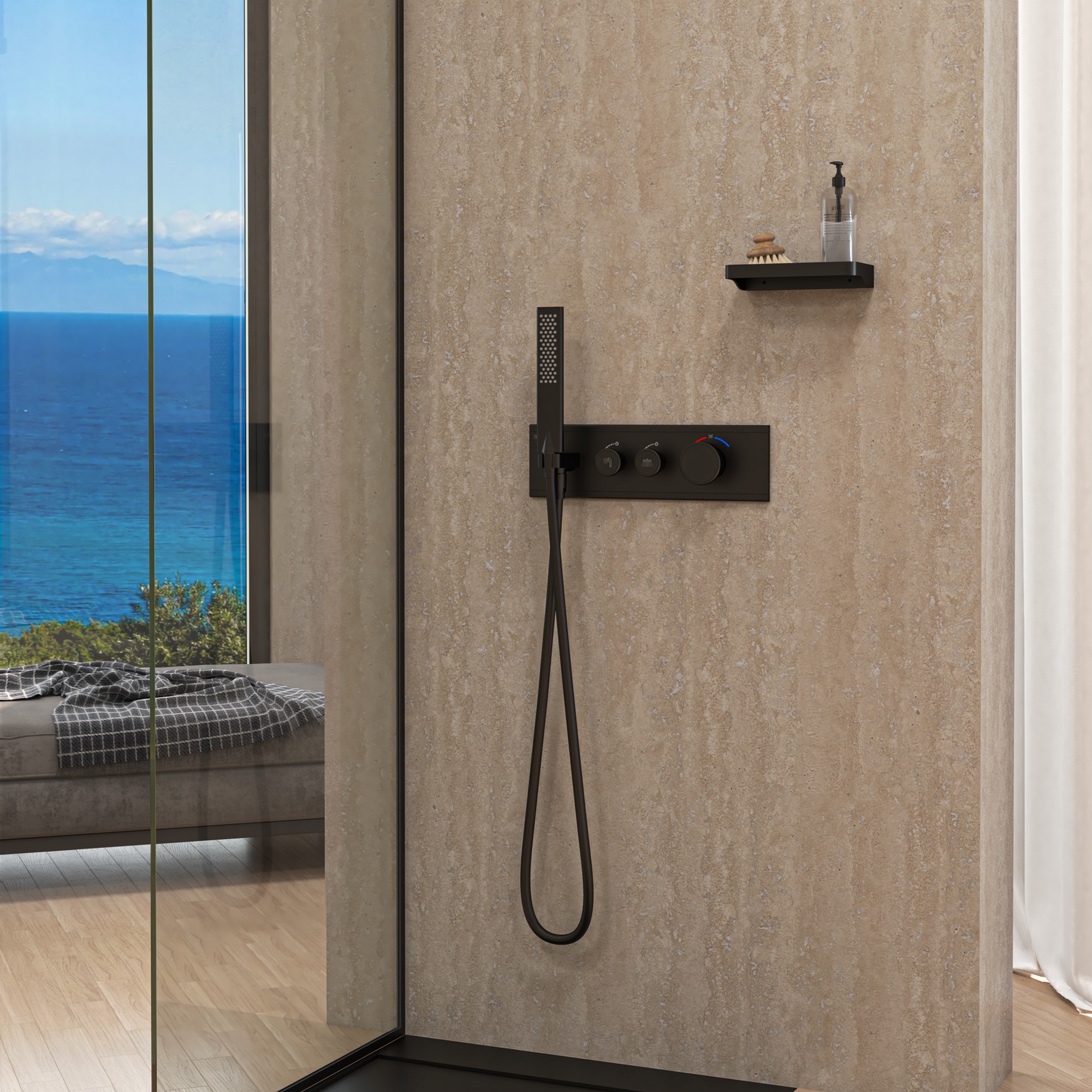 Shine 2 Yönlü Duş Seti Termostatik Siyah