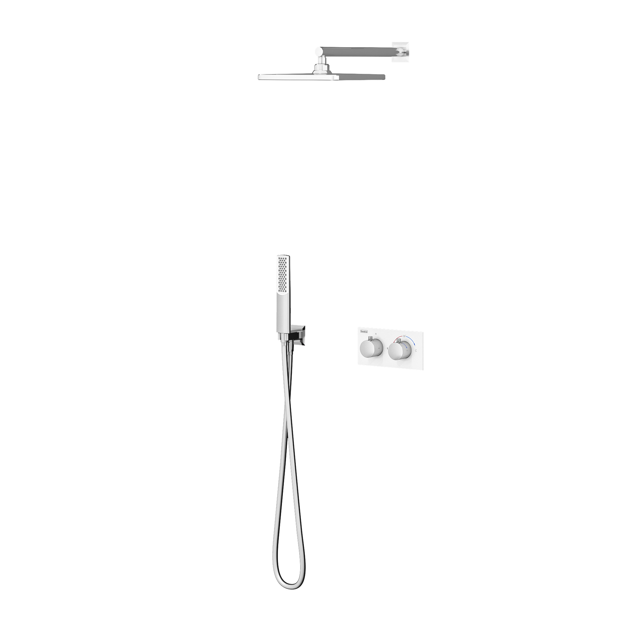 Teona 2 Yönlü Duş Batarya Seti Termostatik Krom Beyaz Cam