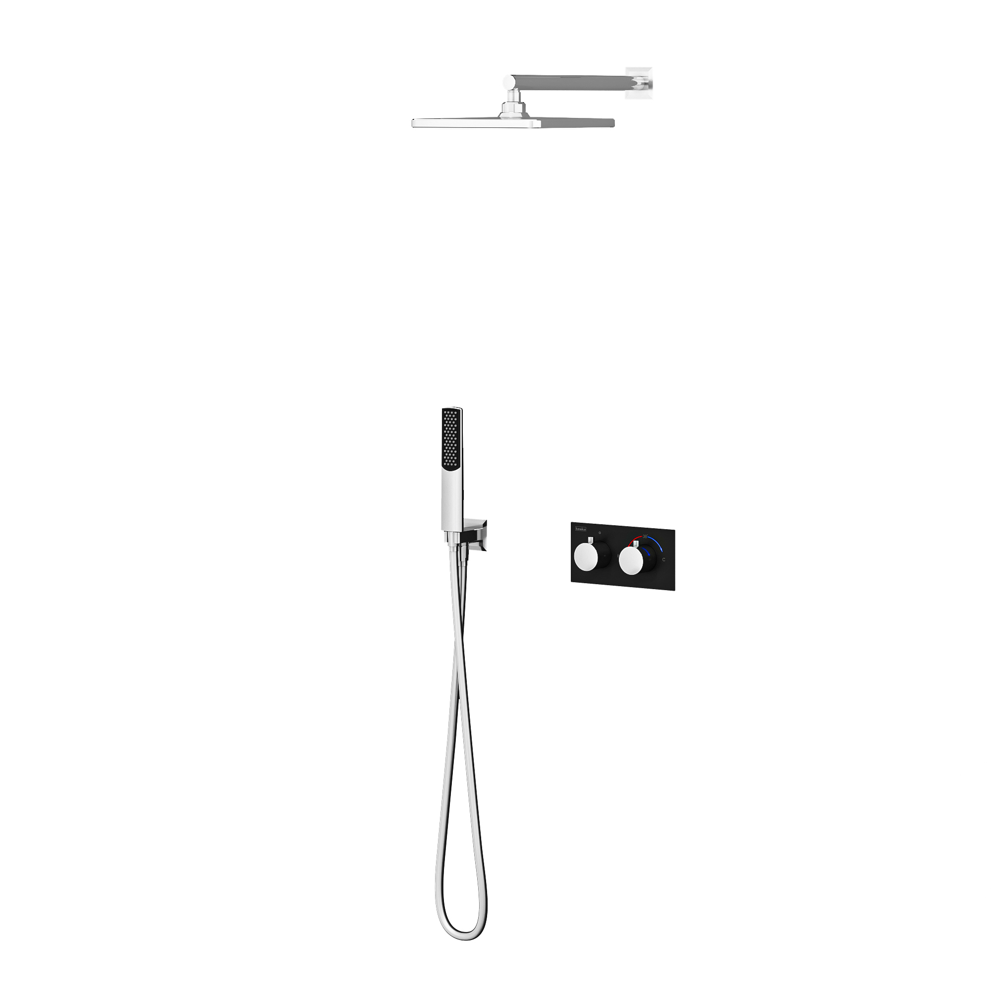 Teona 2 Yönlü Duş Batarya Seti Termostatik Krom Siyah Cam