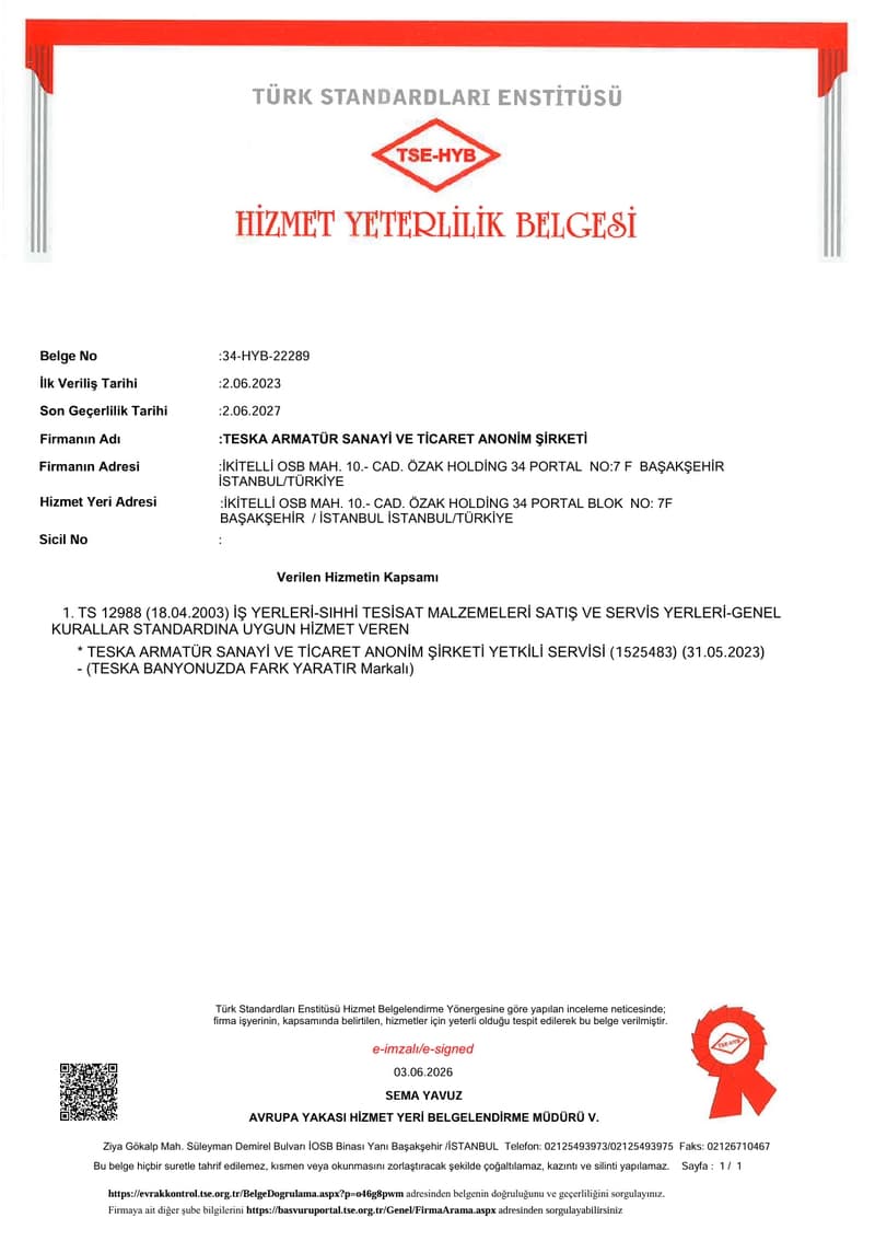 TESKA - TSE Hizmet Yeterlilik Belgesi